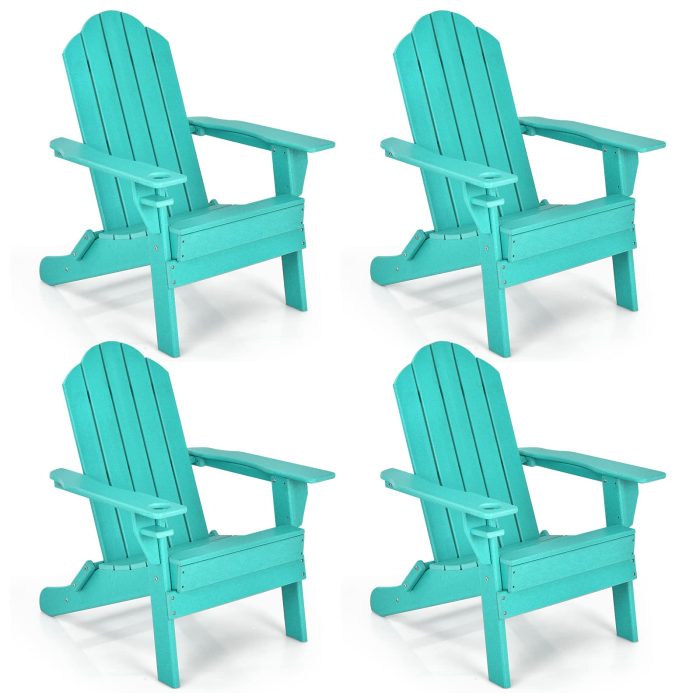 Adirondack Chair Outdoor Folding Chairs, Weather Resistant Patio Chair with Built-in Cup - Turquoise 4 - Image 1