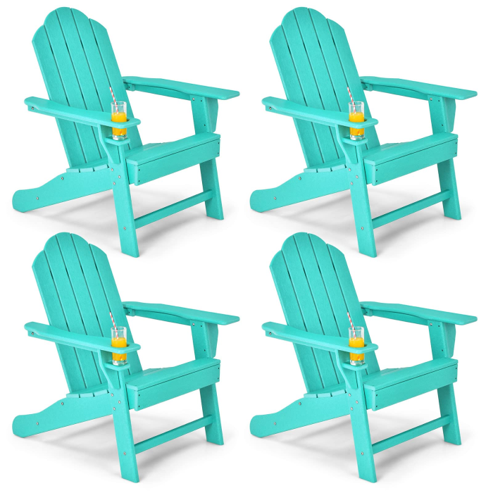 Adirondack Chair with Cup Holder, Outdoor Patio Weather Resistant Chair - Turquoise 4 - Image 1