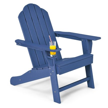 Adirondack Chair with Cup Holder, Outdoor Patio Weather Resistant Chair - Navy 1