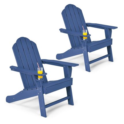 Adirondack Chair with Cup Holder, Outdoor Patio Weather Resistant Chair - Navy 2