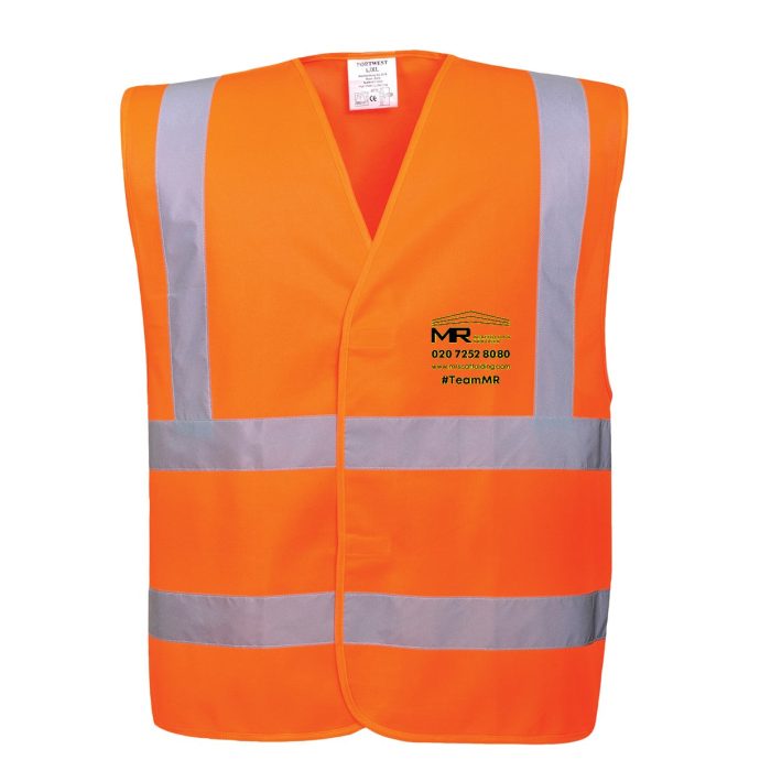 Hi Vis Vest Class 2, Orange, c/w 1 Colour MR Scaffolding Logo Front & Rear - XL - Image 1