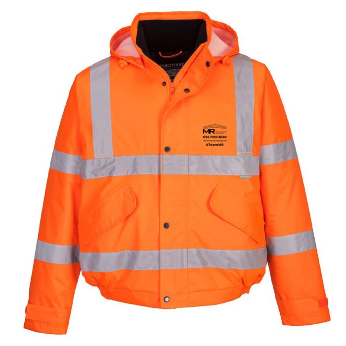 Hi Vis Bomber Jacket, Orange, c/w 1 Colour MR Scaffolding Logo Front & Rear - 3XL - Image 1
