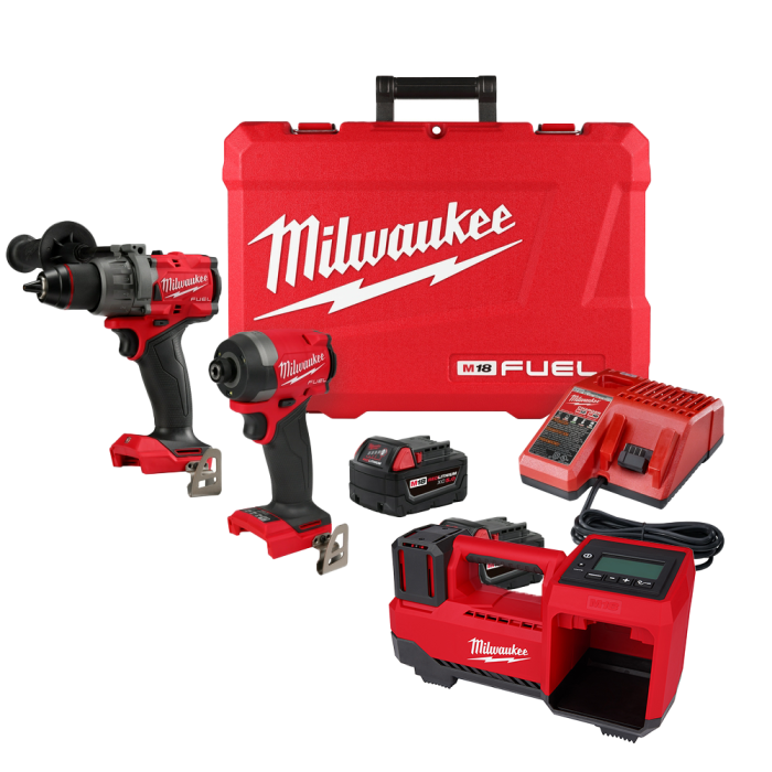 Milwaukee 3697-22IN M18 FUEL 18V Hammer Drill /Drive Kit w/ M18 Tire Inflator - Image 1