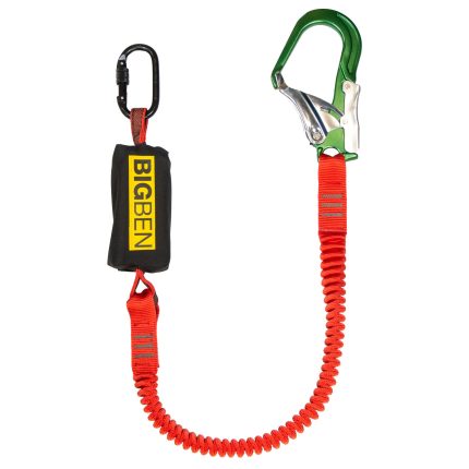 BIGBEN® BIGGUY Elasticated Fall Arrest Lanyard with Wide Opening Green Alloy Scaffold Hook - 2m