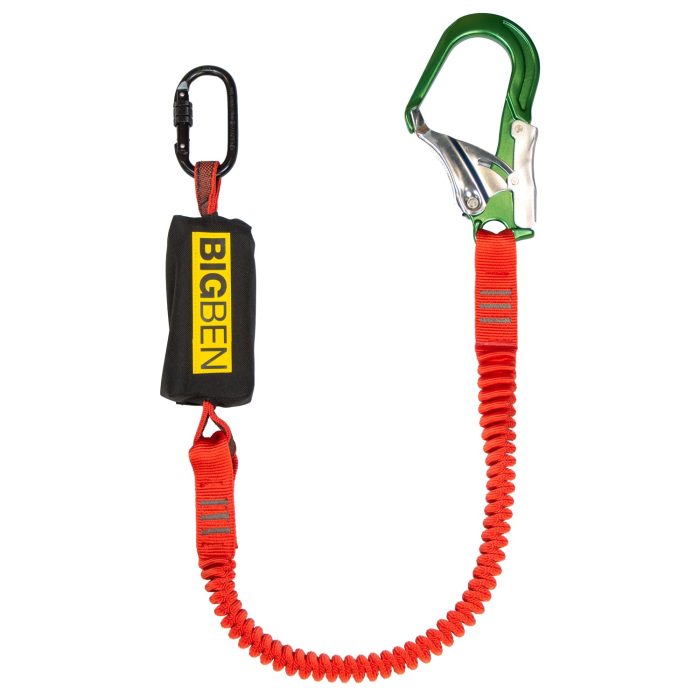 BIGBEN® BIGGUY Elasticated Fall Arrest Lanyard with Wide Opening Green Alloy Scaffold Hook - 2m - Image 1