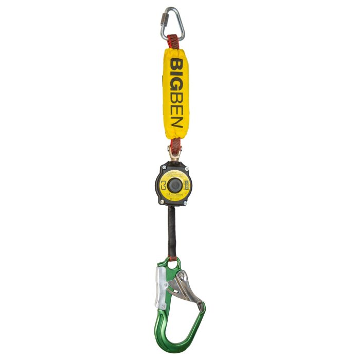 BIGBEN® Single Retractable Lanyard with Wide Opening Green Alloy Scaffold Hook - 1.8m - Image 1