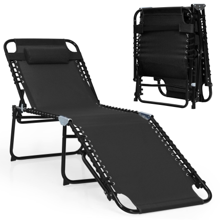 Folding Chaise Lounge Chair, Adjustable Beach Chair, Folding Patio Recliner - Black 1