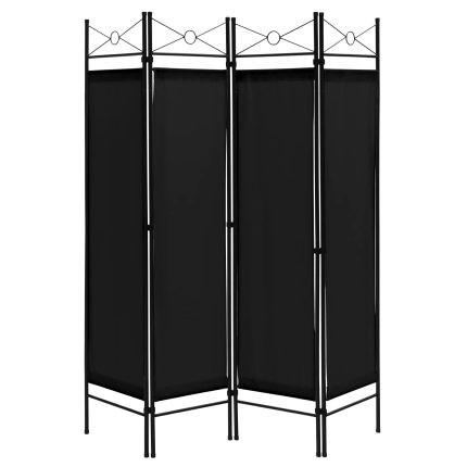 4 Panel Room Divider | 6 Ft Steel Frame Folding Privacy Screen - Black