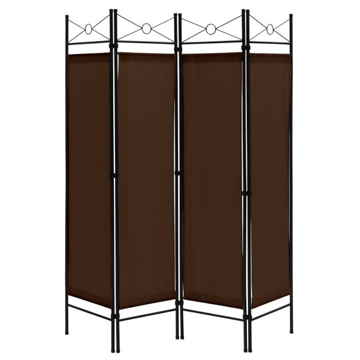 4 Panel Room Divider | 6 Ft Steel Frame Folding Privacy Screen - Coffee - Image 1