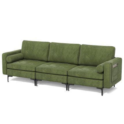 Giantex 97" Sectional Sofa Couch, 3-Seater Modular Sleeper with USB Ports - 3 Seat Sofa Couch Green