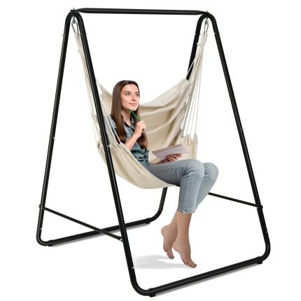 Heavy-Duty Powder-Coated Steel Stand with Hanging Swing Chair - Beige