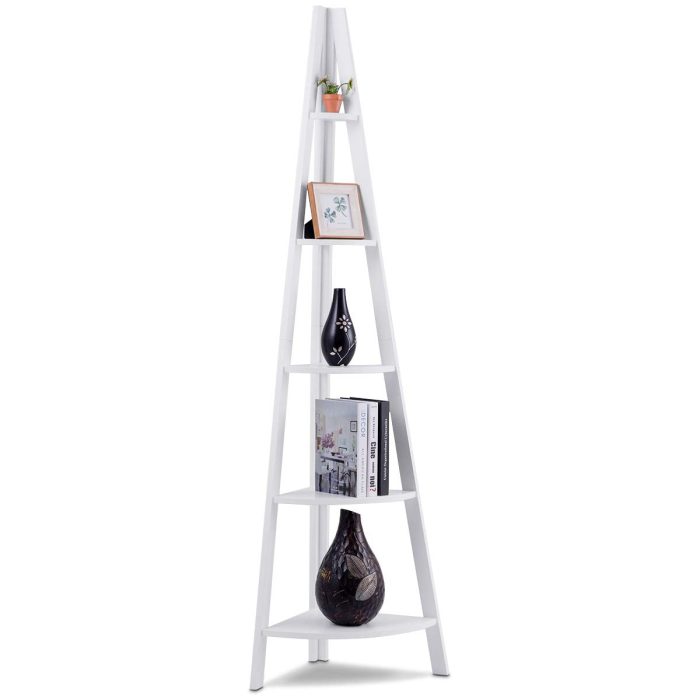 5-Tier Corner Bookcase Ladder Bookshelf Plant Stand Home Office Furniture - Image 1