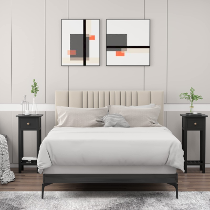 Small End Table | Wooden Slim Side Table for Small Space - Black 2
