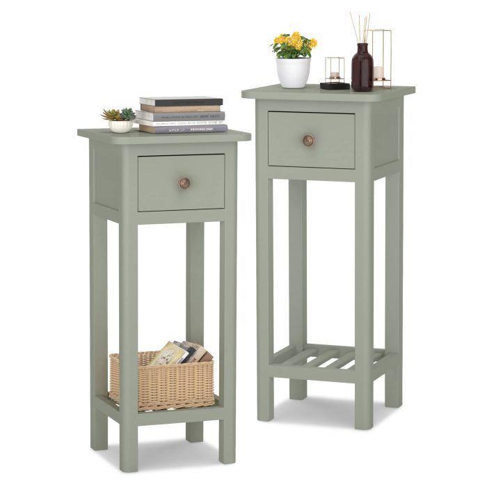 Small End Table | Wooden Slim Side Table for Small Space - Grey 2 - Image 1