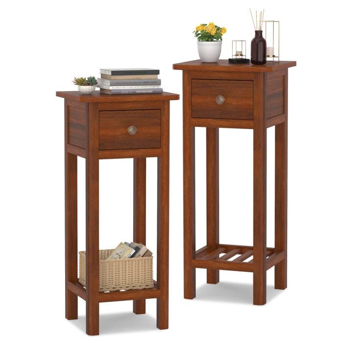 Small End Table | Wooden Slim Side Table for Small Space - Brown 2 - Image 1