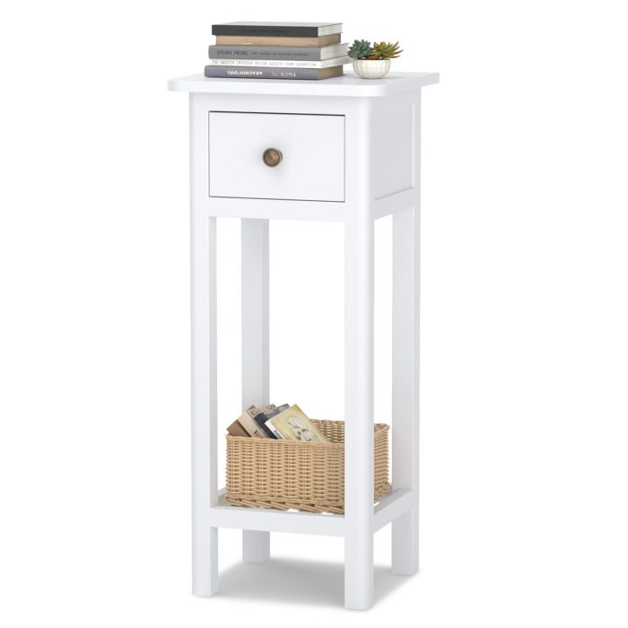 Small End Table | Wooden Slim Side Table for Small Space - White 1 - Image 1