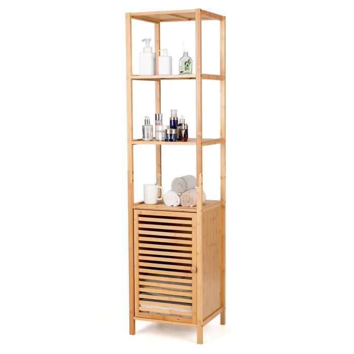 3-Tier Slim Shelving Unit with Shutter Door & Anti-Toppling Device - Image 1