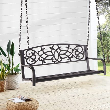 Giantex Patio Metal Porch Swing - Black