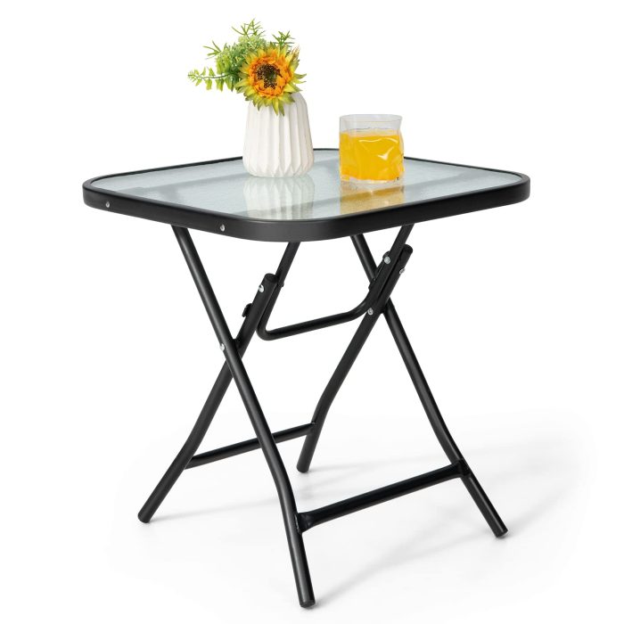 Giantex Folding Side Table, Square Small Patio Table - Farmhouse Square - Image 1