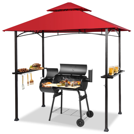 Giantex Grill Gazebo, 8ft x 5ft Grill Station with Canopy, Outdoor Grill Shelter Barbecue Tent - Burgundy