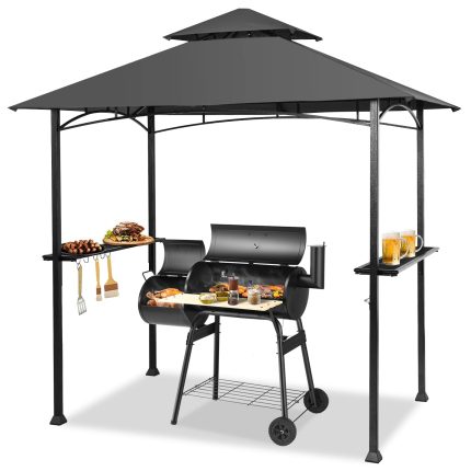 Giantex Grill Gazebo, 8ft x 5ft Grill Station with Canopy, Outdoor Grill Shelter Barbecue Tent - Dark Gray