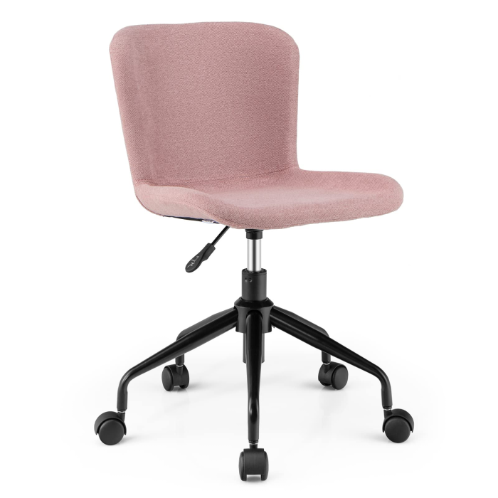 Giantex Home Office Chair with Wheels, Mid-Back Swivel Computer Chair Rolling Adjustable Linen Leisure Chair - Pink - Image 1