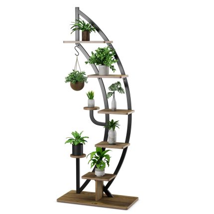 Giantex 6 Tier Metal Plant Stand Indoor, 61" Half Moon Plant Shelf - Half Moon 1 Pack Natural
