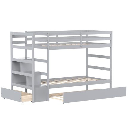 Giantex Twin-Over-Twin Bunk Bed with Trundle - Grey