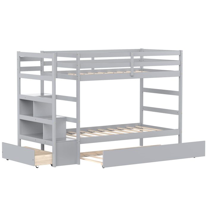 Giantex Twin-Over-Twin Bunk Bed with Trundle - Grey - Image 1