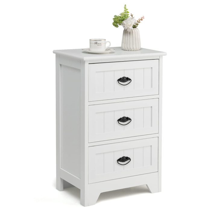 Giantex Nightstand with 3 Drawers, Bedside Table - 1 White - Image 1