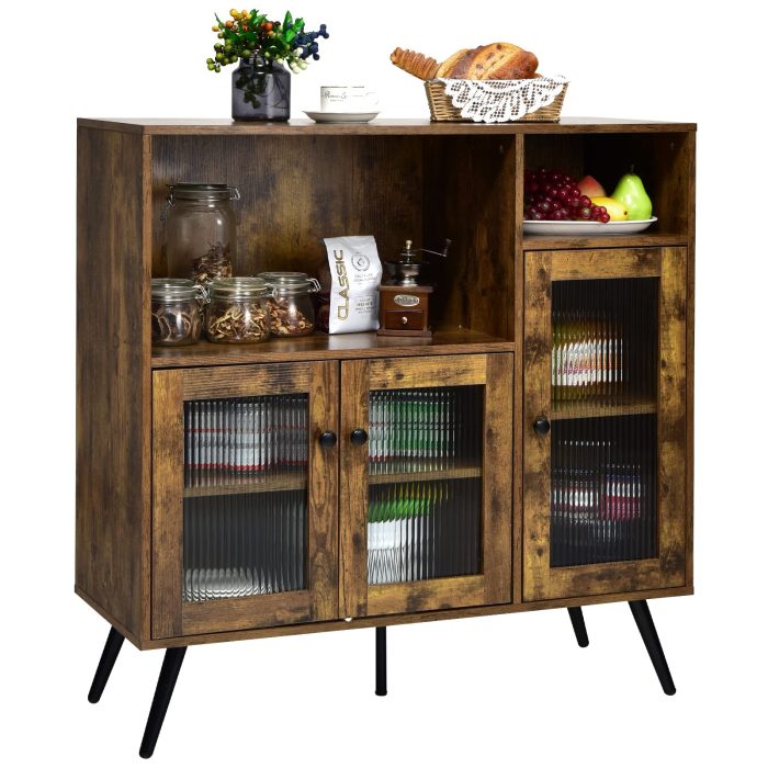 Giantex Storage Cabinet, Industrial Buffet Sideboard with Storage, 3 Door Wood Cupboard, 2 Creadenzas 2 Shelves - Image 1