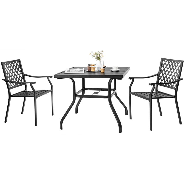 Giantex 3 Pieces Outdoor Dining Set, Patio Table & 2 Stackable Chairs, Outside Dining Furniture - Image 1