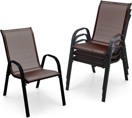 Giantex Set of 4 Patio Chairs, Stackable Outdoor Dining Chairs - Brown