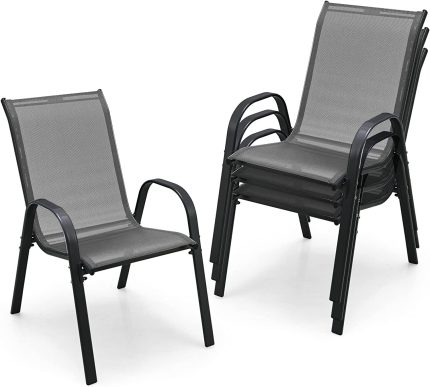 Giantex Set of 4 Patio Chairs, Stackable Outdoor Dining Chairs - Gray