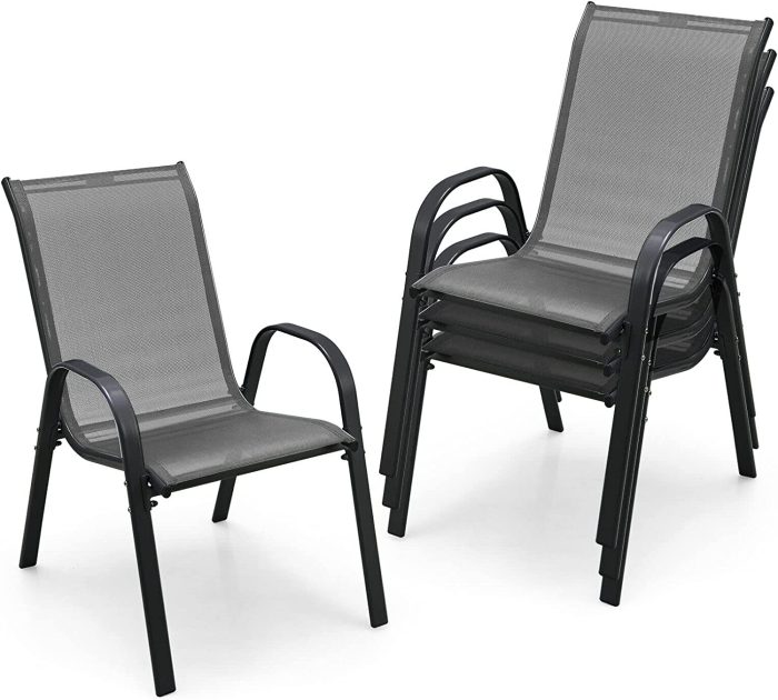 Giantex Set of 4 Patio Chairs, Stackable Outdoor Dining Chairs - Gray - Image 1