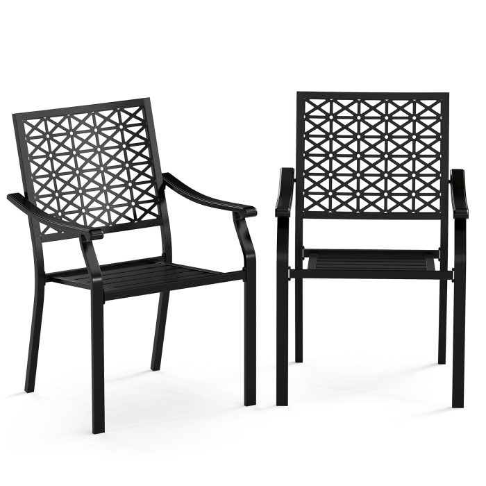 Giantex Patio Dining Chairs, Outdoor Stackable Metal Chair - 2 - Image 1
