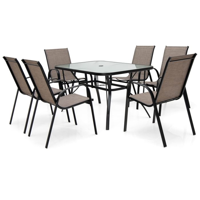Giantex 7 Piece Patio Dining Set, Outdoor Dining Table Set with 6 Stackable Chairs - Image 1