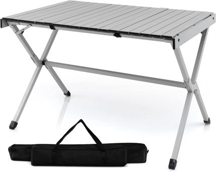 Giantex Folding Camping Table, Aluminum Picnic Table for 4-6 Person - Silver