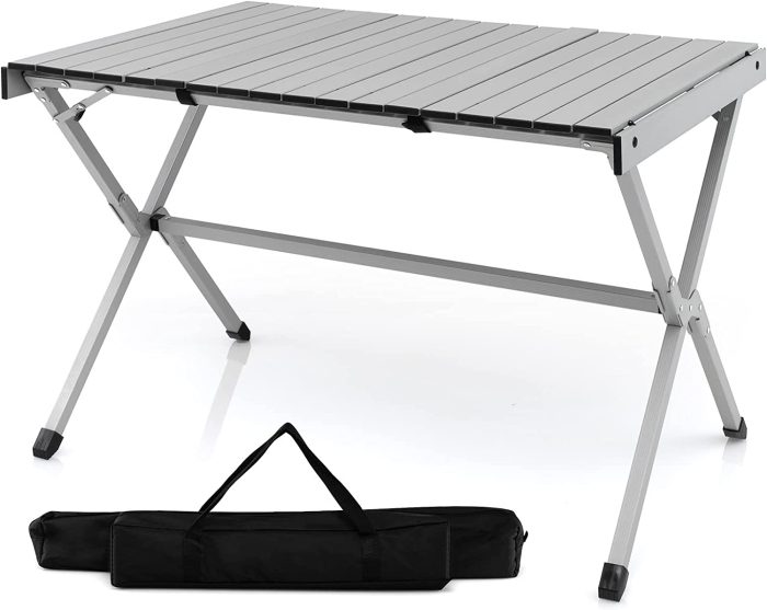 Giantex Folding Camping Table, Aluminum Picnic Table for 4-6 Person - Silver - Image 1