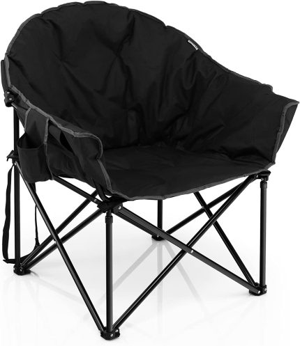 Giantex Portable Camping Chair, Lawn Chair, Outdoor Folding Chair with Cup Holder, Soft Seat - 1 Black