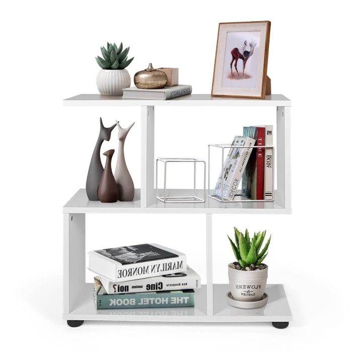 Giantex 3-Tier Geometric Bookshelf - 1 White - Image 1