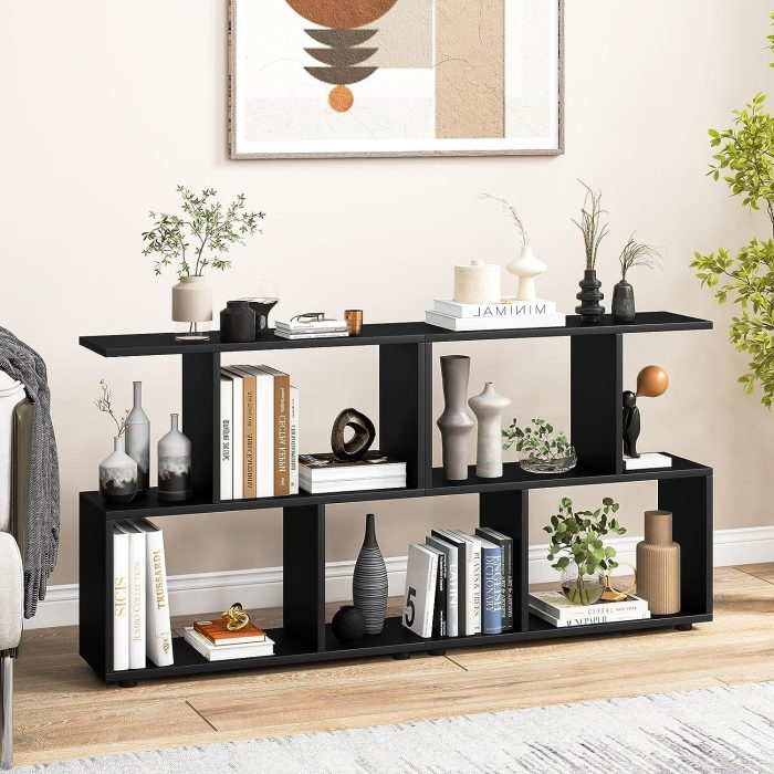 Giantex 3-Tier Geometric Bookshelf - 2 Black - Image 1