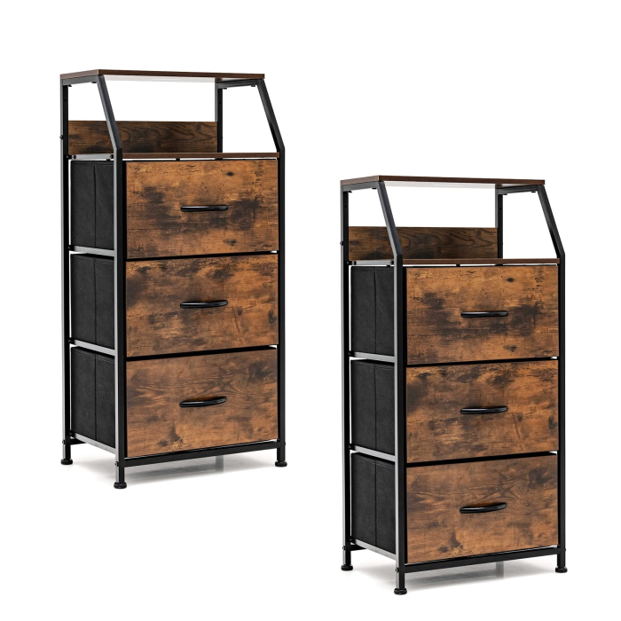 Giantex 3 Drawers Dresser, Storage Tower w/ 3 Foldable Fabric Drawers & Open Shelves - 2 - Image 1