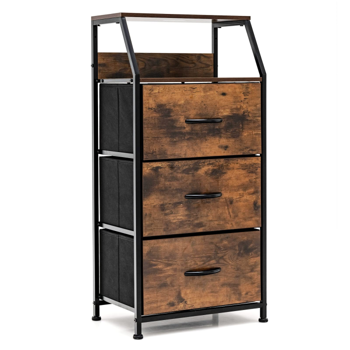Giantex 3 Drawers Dresser, Storage Tower w/ 3 Foldable Fabric Drawers & Open Shelves - 1 - Image 1
