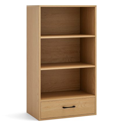 Giantex 4 Tier Bookcase with Drawer, 48" Tall Floor Standing Organizer Display Storage Shelves with Anti-toppling Device - Natural