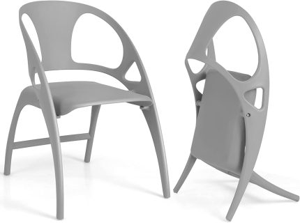 Giantex Folding Dining Chairs Set of 2/4, Outdoor Plastic Dining Chairs with Armrest and High Backrest - 2 Grey
