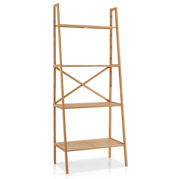 Giantex 4-Tier Bamboo Bookshelf, Multifunctional Storage Display Rack Shelves with Anti-Tipping Device - 1 Natural - Image 1