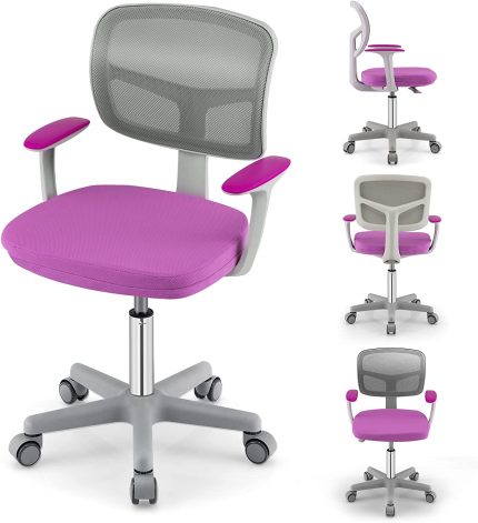 Giantex Ergonomic Home Office Chair, Mesh Low Back Desk Chair, Swivel Computer Chair with Y-Shaped Lumbar Support & Comfy Armrest - Purple