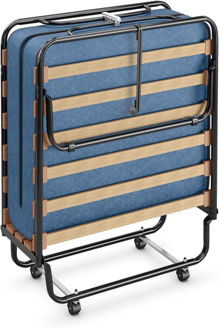 Giantex Folding Bed with Mattress for Adults, 75" x 32" Rollaway Guest Beds w/ 3 Inch Foam Mattress & Sturdy Metal Frame - Blue