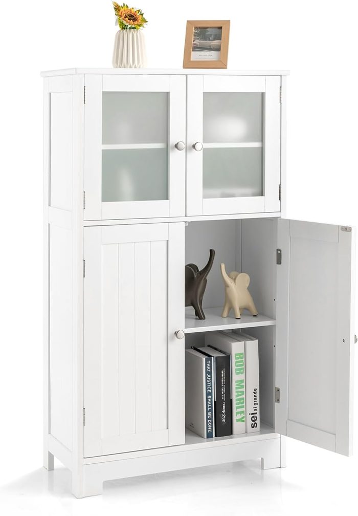 Giantex Storage Cabinet with Doors - Bathroom Floor Cabinet, Freestanding Tall Cabinet - Image 1